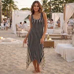 Love Ryan Medium Black Striped Stretchy Shark Hem Maxi Dress Sleeveless Dress